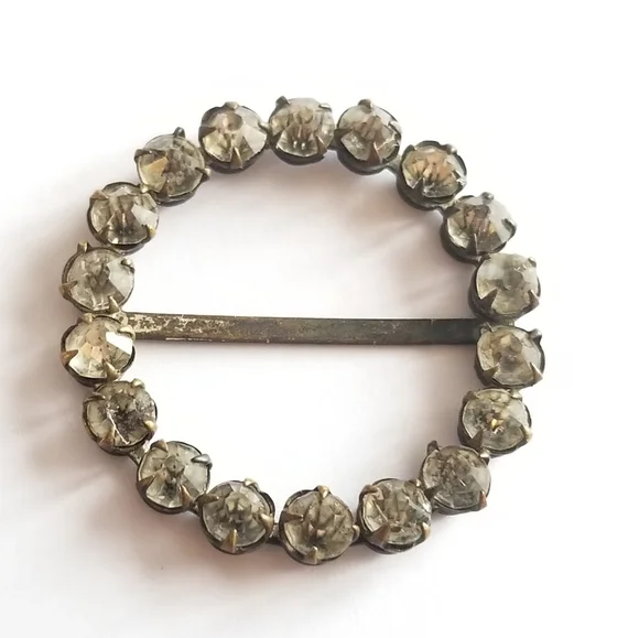 Vintage halo scarf ring silver tone paste stones rhinestones scarf clip - Picture 12 of 14